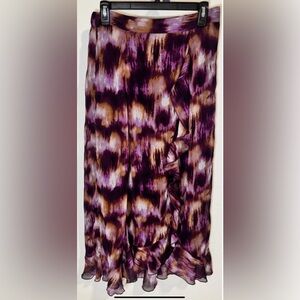 Boho Multicolor Tie-Dye Midi  Skirt Ruffle Slit Front Size M